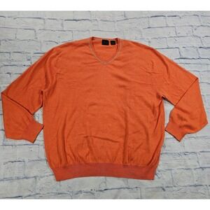 Joseph A Bank Sweater Mens XXL Orange Cotton Cashmere V-Neck Pullover
